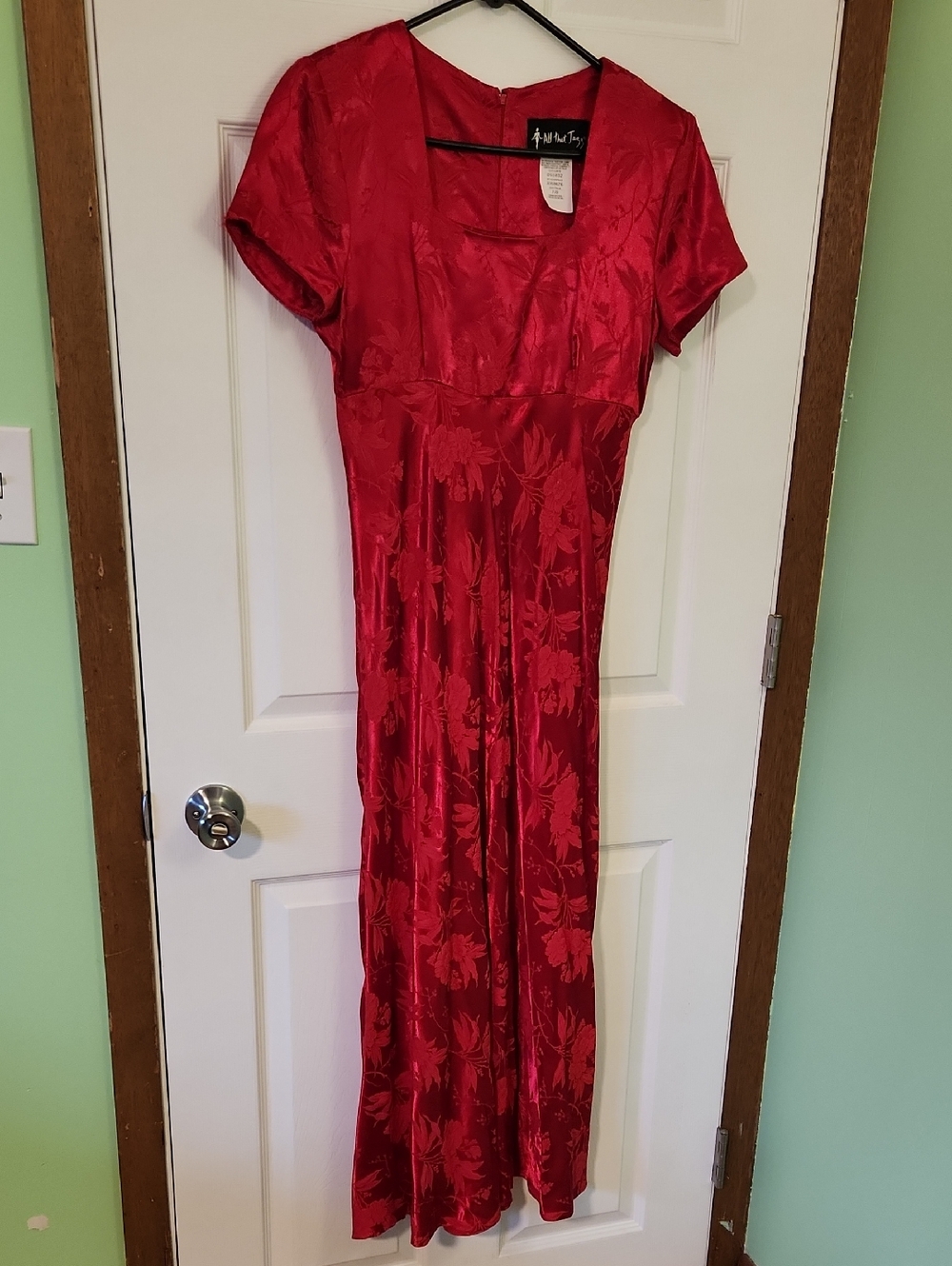 Vintage 90's All That Jazz Red Satin Floral Dress Size 7/8